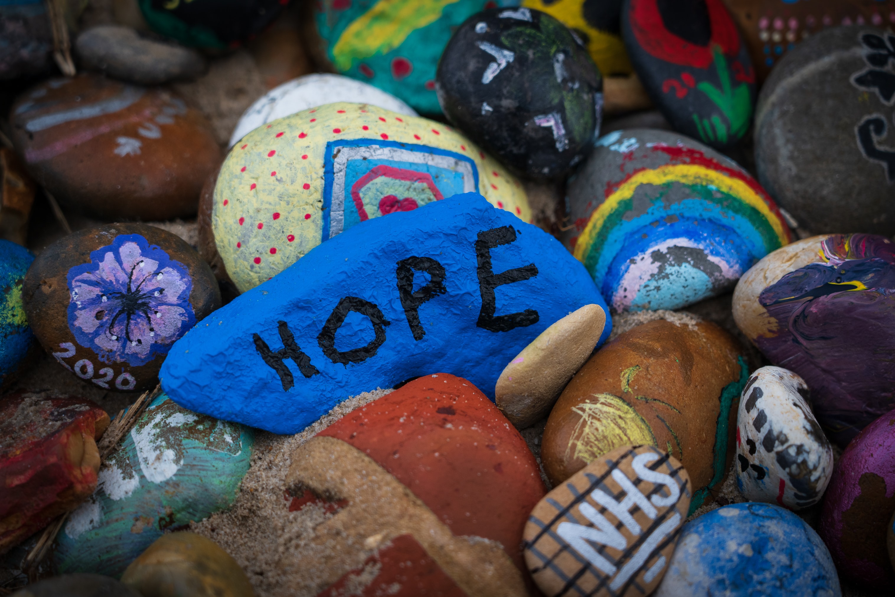 image of rocks with word hope painted on